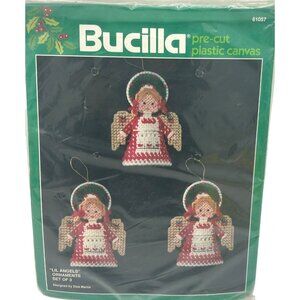 Bucilla Plastic Canvas Ornament Kit Lil Angels Make 3 Christmas Kids Seniors Vtg